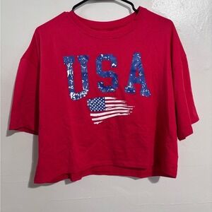 Red USA Graphic‎ T-Shirt women's XL cropped & oversized NWOT